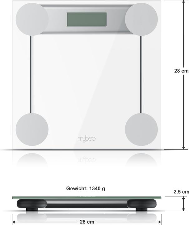 Actual product image Mybeo Digitale Waage für Personen, grosse Trittfläche aus 6mm Sicherheitsglas, Digitalwaage, Personenwaage (180 kg)