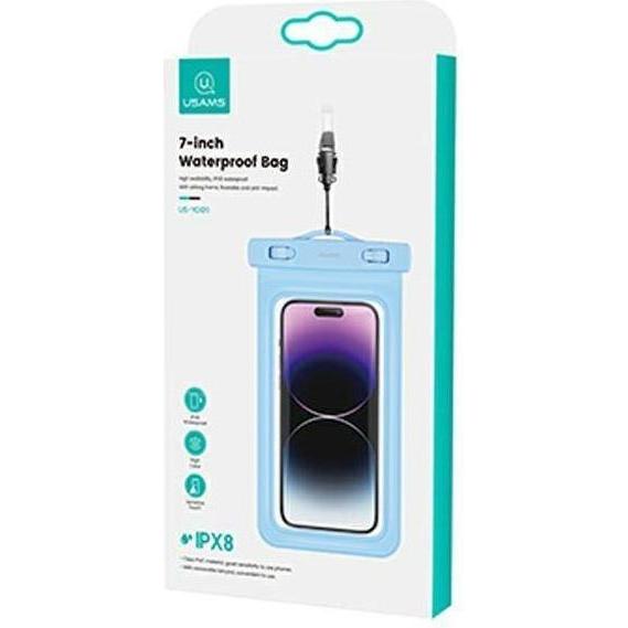 Usams Wasserdichte Smartphone Schutzhülle (Universal), Smartphone Hülle, Blau, Transparent