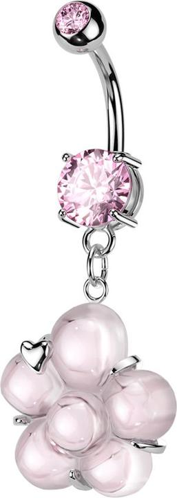 Produktbild Star Piercing Banane silber mit zwei Kugeln Kristall pink Anhänger Blume mit Herz (Messing, Chirurgenstahl 316L)