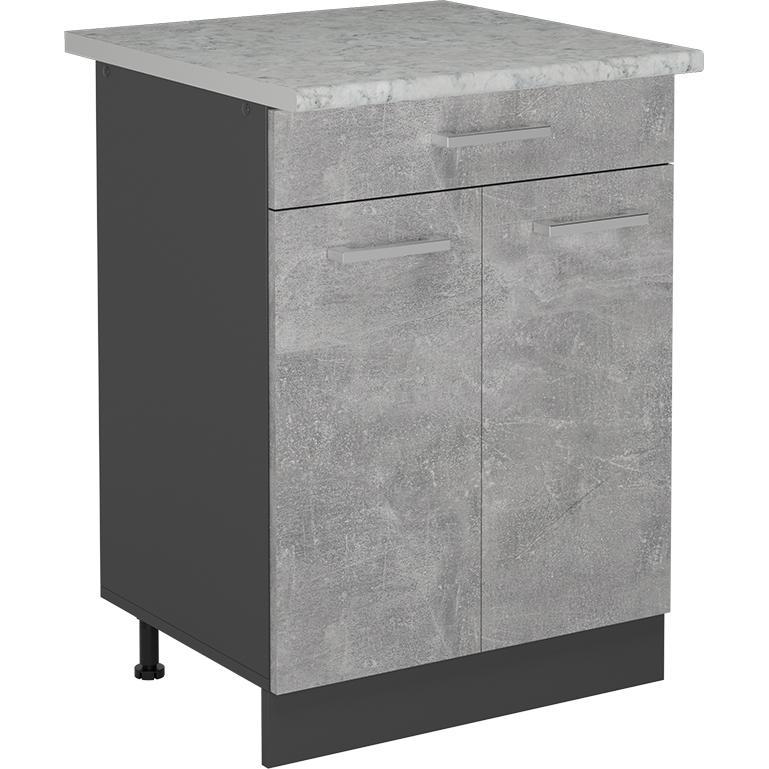 Vicco, Regal, Küchenunterschrank R-Line, Beton/Anthrazit, 60 cm AP Marmor