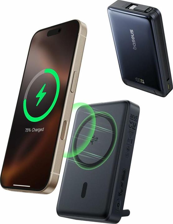 Actual product image Baseus Nomos Qi2 magnetic powerbank, USB-C 10000mAh 45W (10000 mAh, 45 W, 36 Wh)