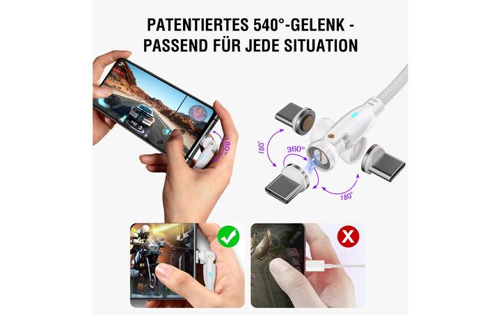 Actual product image 4smarts USB-C/A 540° magnetic cable GravityCord (1.80 m, USB 2.0, 100 W)