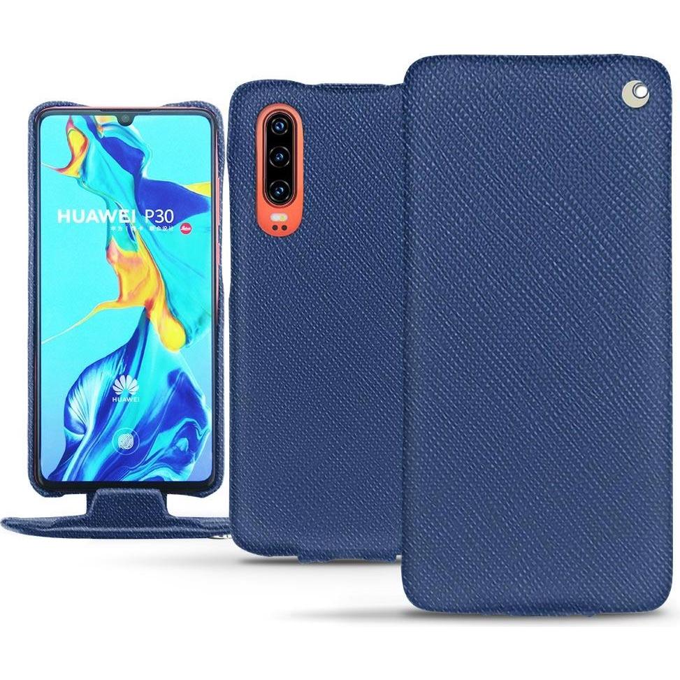 Noreve Lederschutzhülle vertikal (Huawei P30), Smartphone Hülle, Blau
