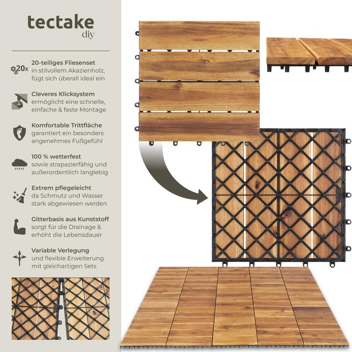Actual product image tectake 20er Set Terrassenfliesen Tabula Akazienholz, je 4 Lamellen (20 x)