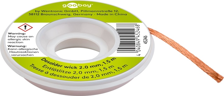 Goobay Tresse à dessouder 2 mm pour enlever l'étain de soudure aux points de soudure 1,5 m (tresses à dessouder)