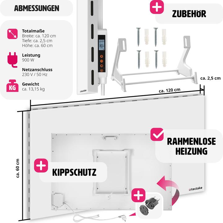 Produktbild tectake Hybrid Infrarotheizung mit Thermostat und Überhitzungsschutz (900 W)