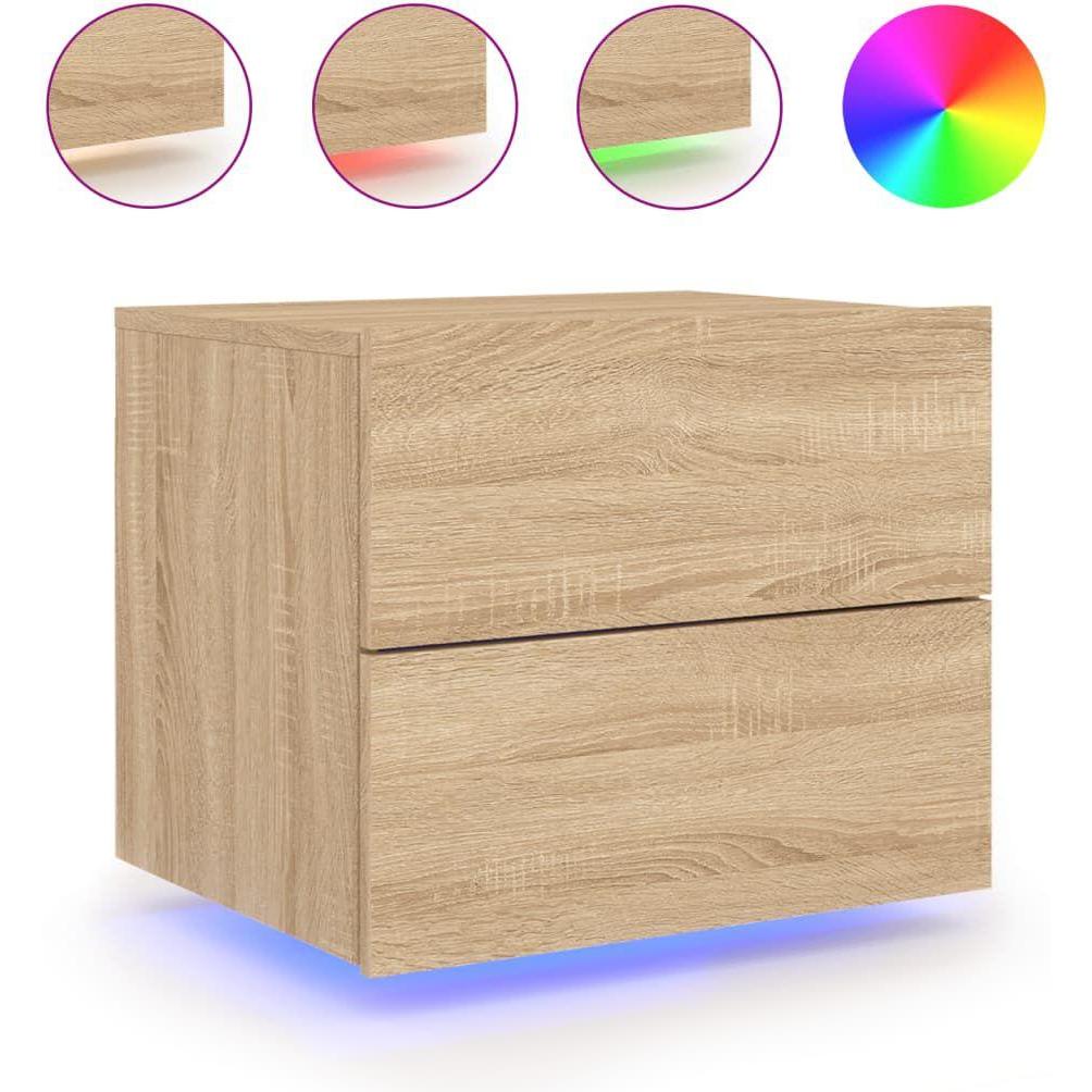 VidaXL, Nachttisch, Wand-Nachttisch mit LED-Leuchten Sonoma-Eiche,Farbe (50 x 39 x 41 cm)