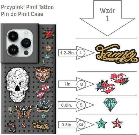 Produktbild Pinifit Zestaw Etui Pinit Dynamic + Tattoo Pin iPhone 14 6.1" czarny/black wzór 1