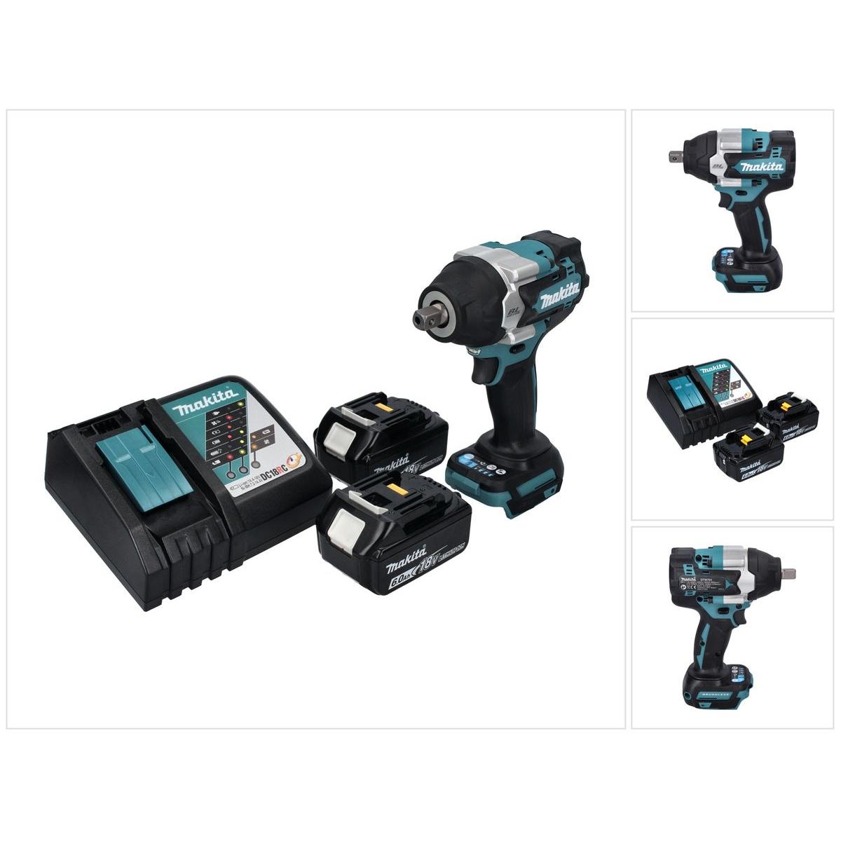 Makita, Bohrmaschine + Akkuschrauber, DTW 701 RG Akku Schlagschrauber 18 V 700 Nm 1/2" XPT Brushless + 2x Akku 6,0 Ah + ...