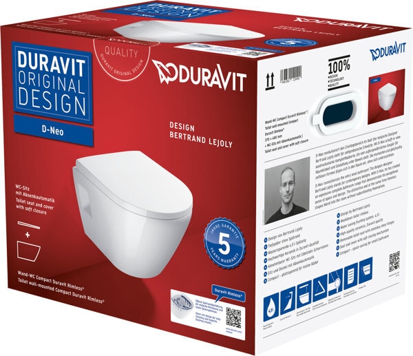 Produktbild Duravit Wand-WC-Set D-NEO Compact Tiefspüler rimless mit WC-Sitz weiss