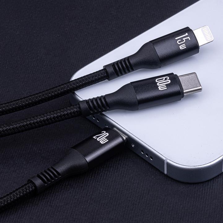 Produktbild Forever 3in1 Kabel USB-C - Lightning + 2x USB-C 1,2 m 60W schwarz (1.20 m, USB 3.2 Gen 1, 60 W)