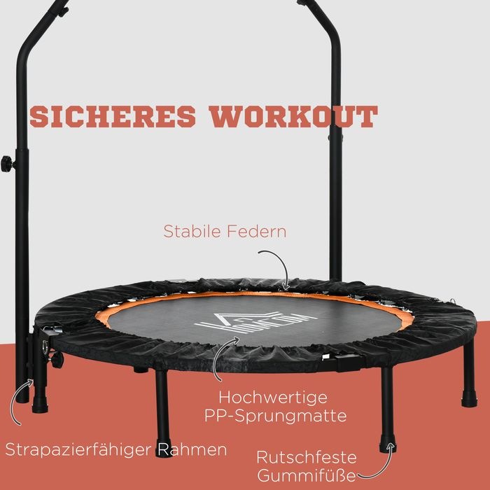 Produktbild Swisshandel24 102 cm Fitness-Trampolin, Faltbares Mini-Trampolin mit Haltegriff, Schwarz (102 cm)