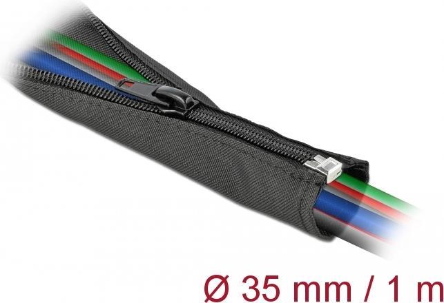 Produktbild Delock Kabelschlauch 1 m x 35 mm, mit Reissverschluss Schwarz (Kabelschlauch, 100 cm)