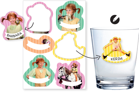 Produktbild DH-Konzept Stickers mit Namensfeld Pippi Langstrumpf für Ihre Gläser