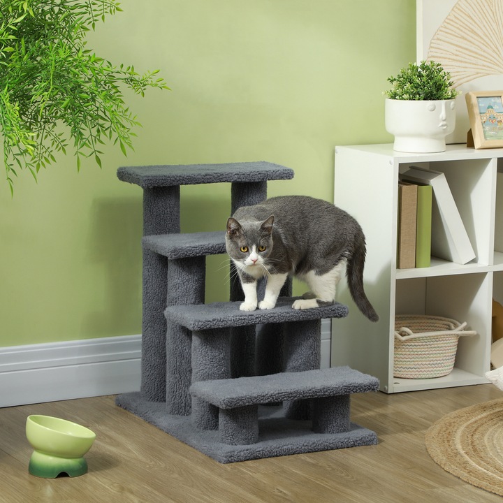 Produktbild PawHut Katzentreppe mit 4 Stufen (60 cm, Grau)