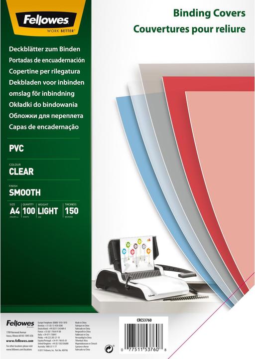 Actual product image Fellowes PVC cover sheets (A4, 150 micron)