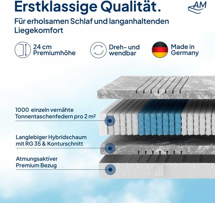 Actual product image AM Qualitätsmatratzen 3D Deluxe 7-Zonen Taschenfederkernmatratze (80 x 200 cm, Spring core)