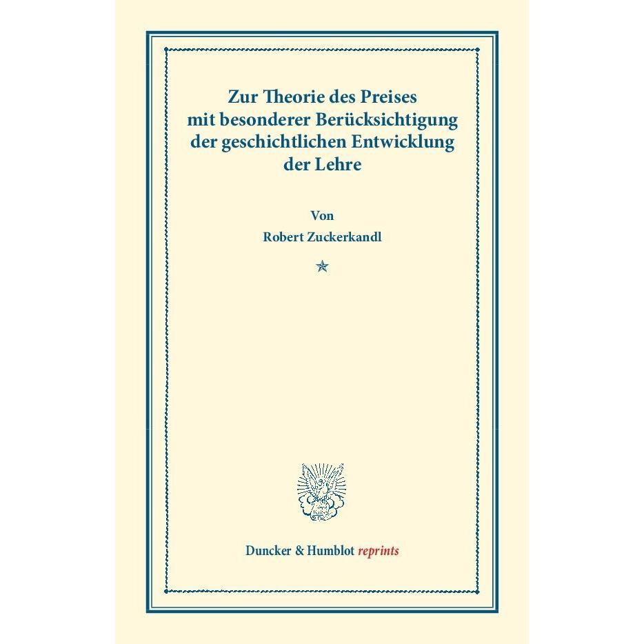 Thumbnail - Zur Theorie des Preises, Fachbücher von Robert Zuckerkandl
