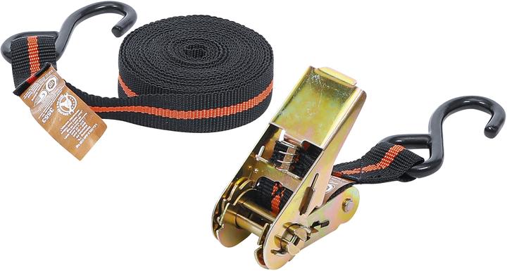 Actual product image BGS Ratchet Tie Down Strap with 2 solid Hooks 5 m x 24 mm