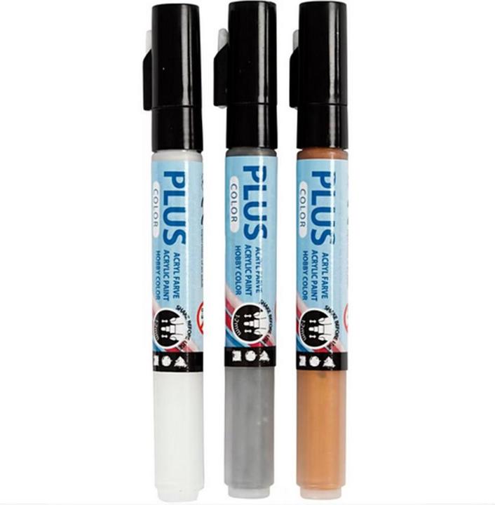 Produktbild Creativ Company Acrylmarker Plus Color 1-2 mm 3er Set, Weiss/Silber/Gold (Weiss, Silber, Gold, 2 mm, 3 x)