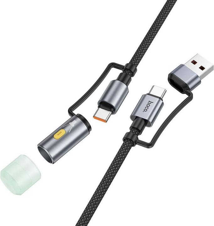 Produktbild Hoco Cable cable All-in-one USB A / Type C to Type C / LED Light 3A 60W U138 1,2 m black (1.20 m, USB 3.2 Gen 1, 60 W)