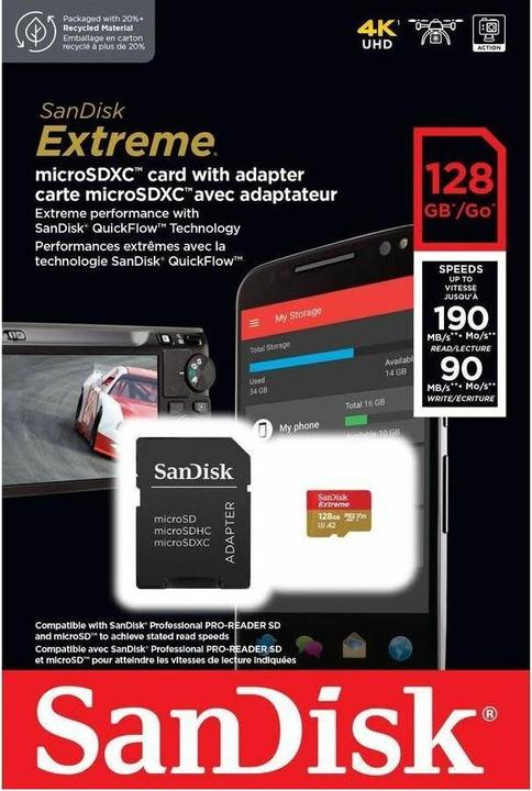 Actual product image SANDISK Extreme UHS-I V30 (128 GB, microSDXC, U3, UHS-I)