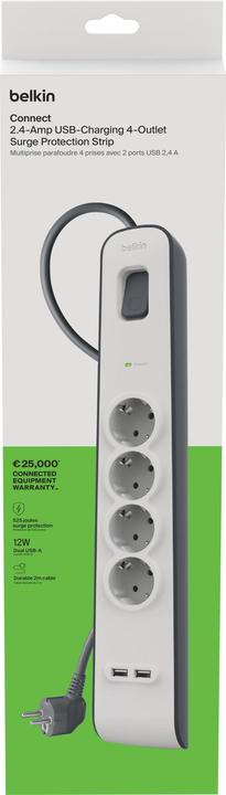 Immagine prodotto Belkin Steckdosenleiste 4-fach 2 Meter Netzkabel BSV400vf2M-V2 (4 x, 2 m)