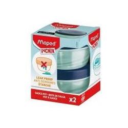 Thumbnail - Maped PICNIK Dressingbox ORIGINS, rund, 2er-Set, 40 ml aus PP, Behälter transluzent, Deckel blau, auslauf, Lunchbox, Bla...