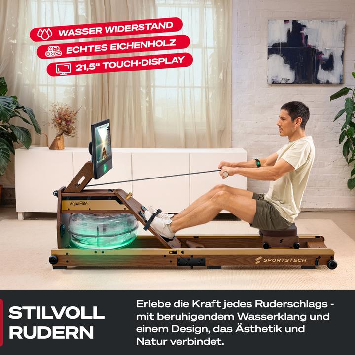 Actual product image (Set-A) Sportstech Rudergerät AquaElite Walnut