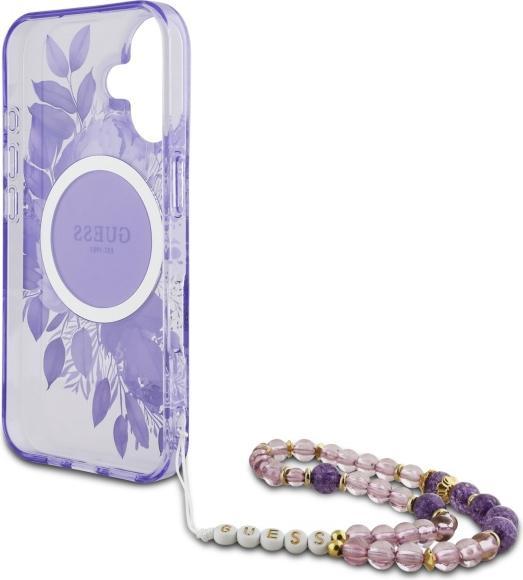 Actual product image Guess GUHMP16MHFWBRCESU iPhone 16 Plus 6.7" fioletowy/purple hardcase IML Flowers With Pearl Strap M (Apple iPhone 16 Plus)