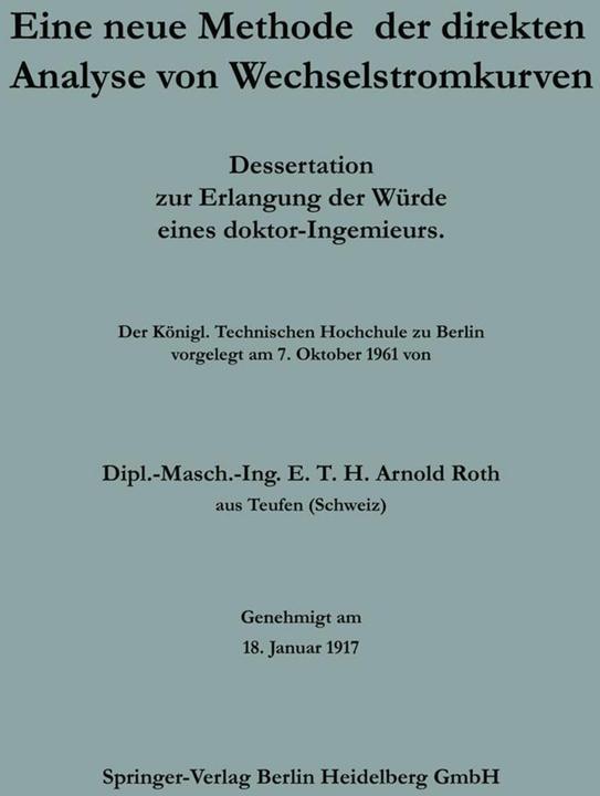 Produktbild Eine neue Methode der direkten Analyse von Wechselstromkurven (Deutsch, 1917)