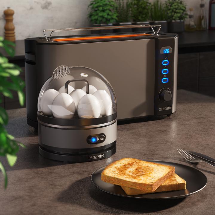 Actual product image Arendo Breakfast set, 2-slice long slot toaster with bread roll top & egg boiler for 7 eggs, grey
