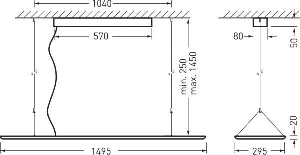 Image du produit Trilux Suspension LED 55W 3000K 6000lm Konv sym 1LED LED non interchangeable IP20 (6000 lm)