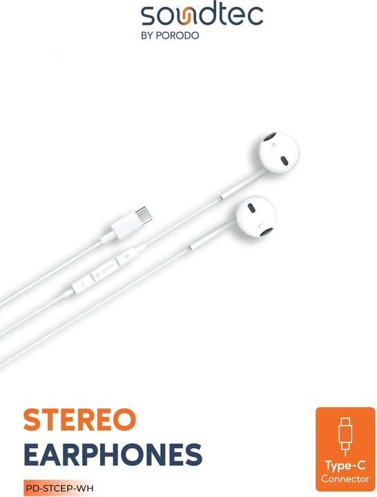Immagine prodotto Porodo Soundtec Stereo Kopfhörer Typ-C mit High-Clarify Mikrofon - Weiss (Cablato)
