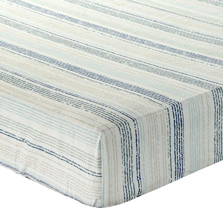 Productafbeelding Eurofirany Spannbetttuch 160x200 cm, Baumwolle, blau, weiss, Streifenmuster, 105 g/m2 DRUCK (160 x 200 x 30 cm)