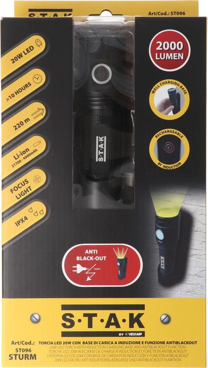 Productafbeelding Magni Stak ST096 STURM Batteriebetriebene LED-Taschenlampe, Schwarz, 2000 Lumen, 20 W (14 cm, 2000 lm)