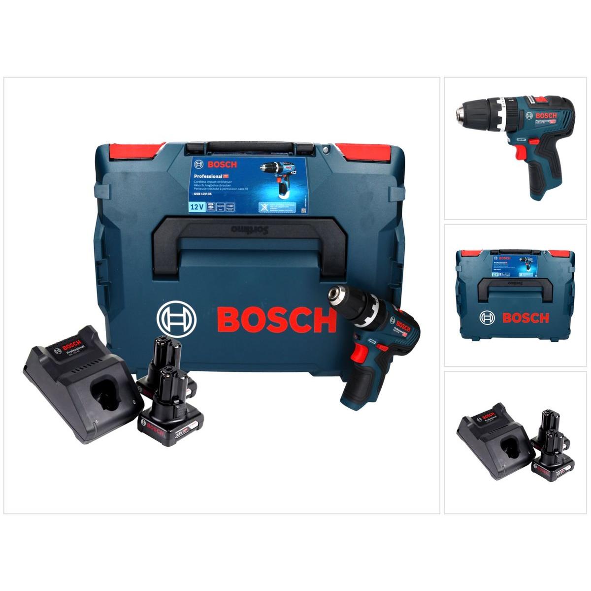 Bosch Professional, Trapano + Avvitatore a batteria, Bosch GSB 12V-35 Trapano a percussione professionale a batteria 12 V 35 Nm Brushless + 2x batteri