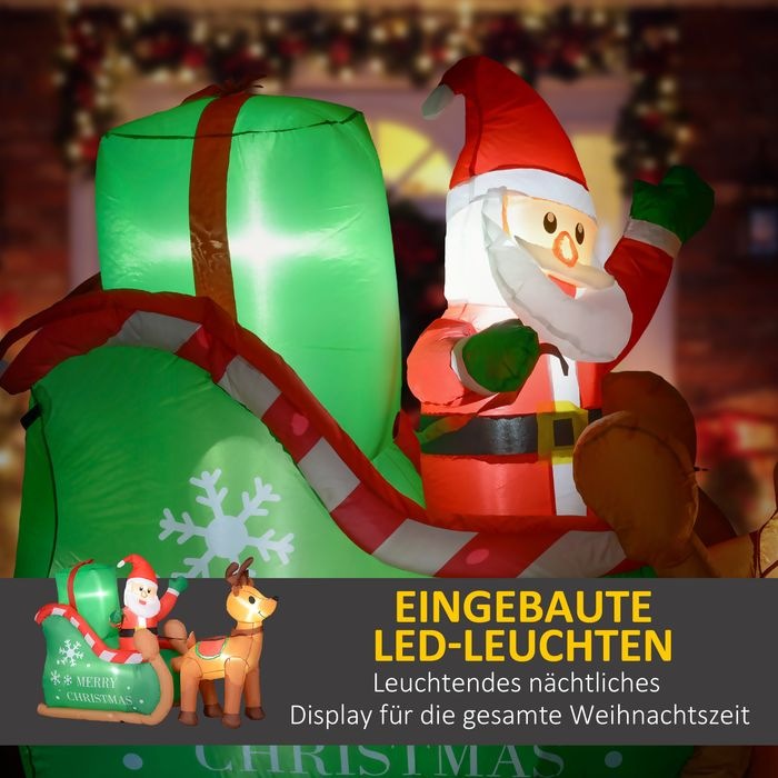 Actual product image Swisshandel24 Aufblasbar Weihnachtsdeko, 2,1 m Weihnachtsmann mit Schlitten & Rentier
