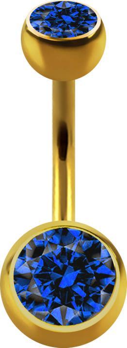 Produktbild Star Piercing Banane vergoldet mit zwei Kugeln Kristall dunkelblau (ohne Messing, Chirurgenstahl 316L)