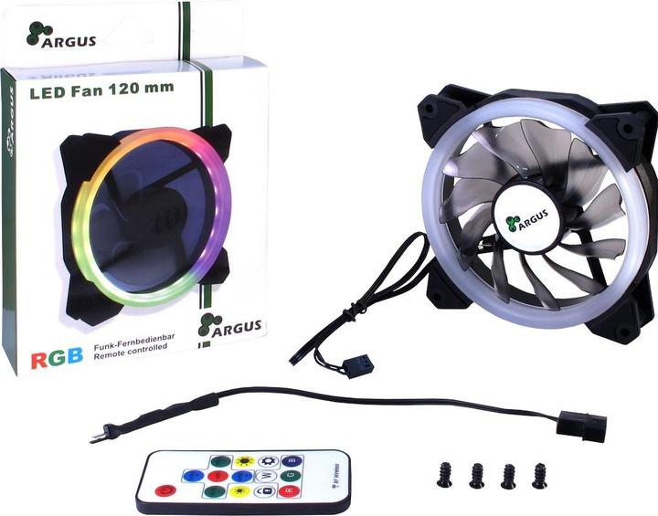 Produktbild Intertech RS01 RGBV - 120mm RGB Luefter 1200U/Min Funkfernbedienung Fluid-Gleitlager 21 LED Luefter 4pin Mo...