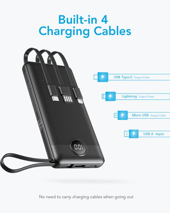 Immagine prodotto Veger C20 Powerbank con cavo - 20'000mAh (20000 mAh, 10 W, 77 Wh)