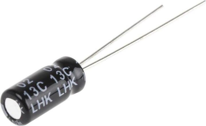 Actual product image RS PRO Electrolytic capacitor, radial, 22uF, 3uA, 63V, 75mA