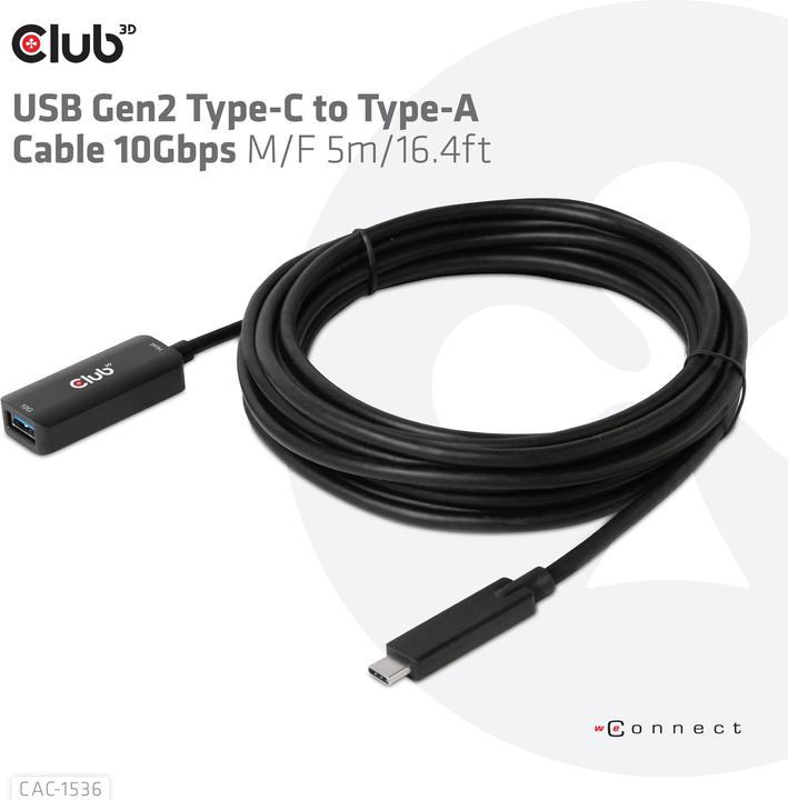 Produktbild Club 3D Club3D Kabel USB 3.2 Typ C <> USB Typ A St/Bu (5 m, USB 3.1)