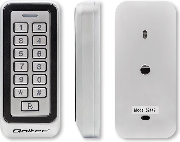 Actual product image Qoltec 52442 Code lock RHEA su RFID reader Code Card key fob Doorbell IP68 EM
