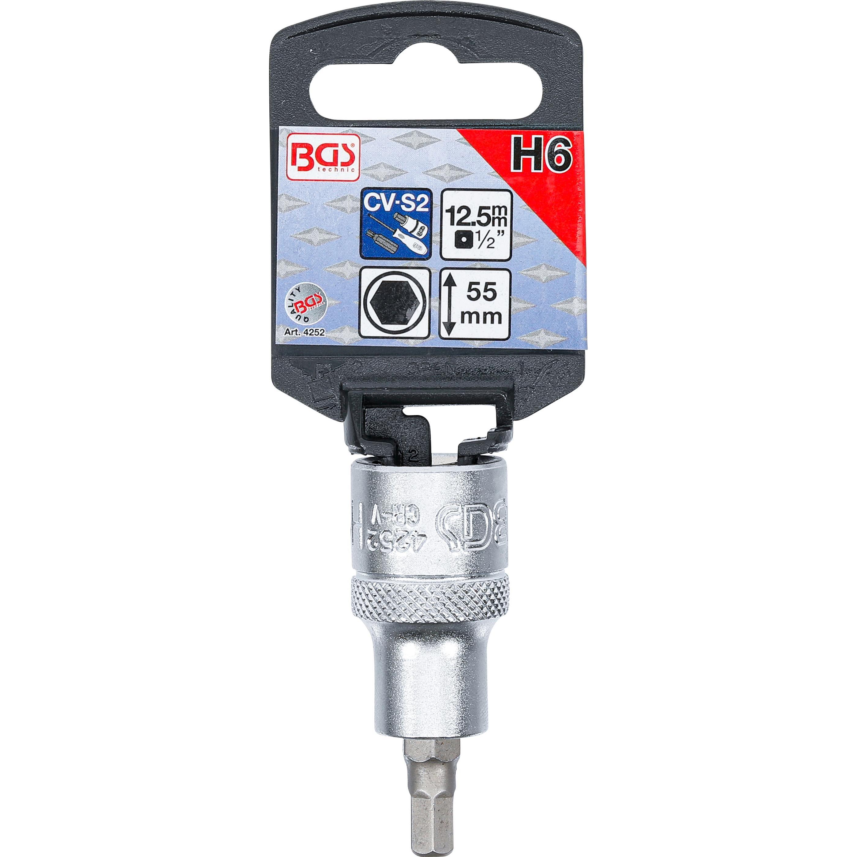 Thumbnail - BGS, Bits, Bit-Einsatz Antrieb Innenvierkant 12,5 mm (1/2") Innensechskant 6 mm (12,5 mm)