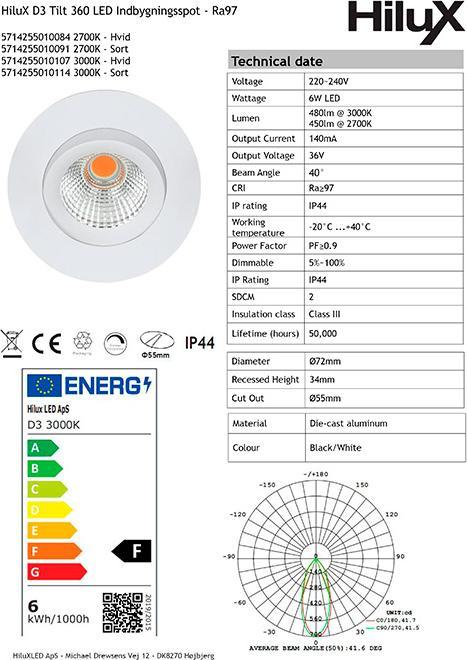 Produktbild Krups HiluX D3 Tilt360 - Full Spectrum LED Recessed Spot - Ra97 - 3000K - White