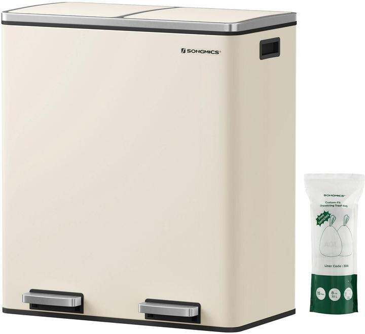 Produktbild Songmics Mülltrenner 2 x 30,0 l cremeweiss (60 l)