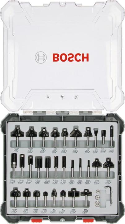 Bosch Professional Zubehör 30-teiliges Fräser-Set, 6-mm-Schaft für Handfräsen