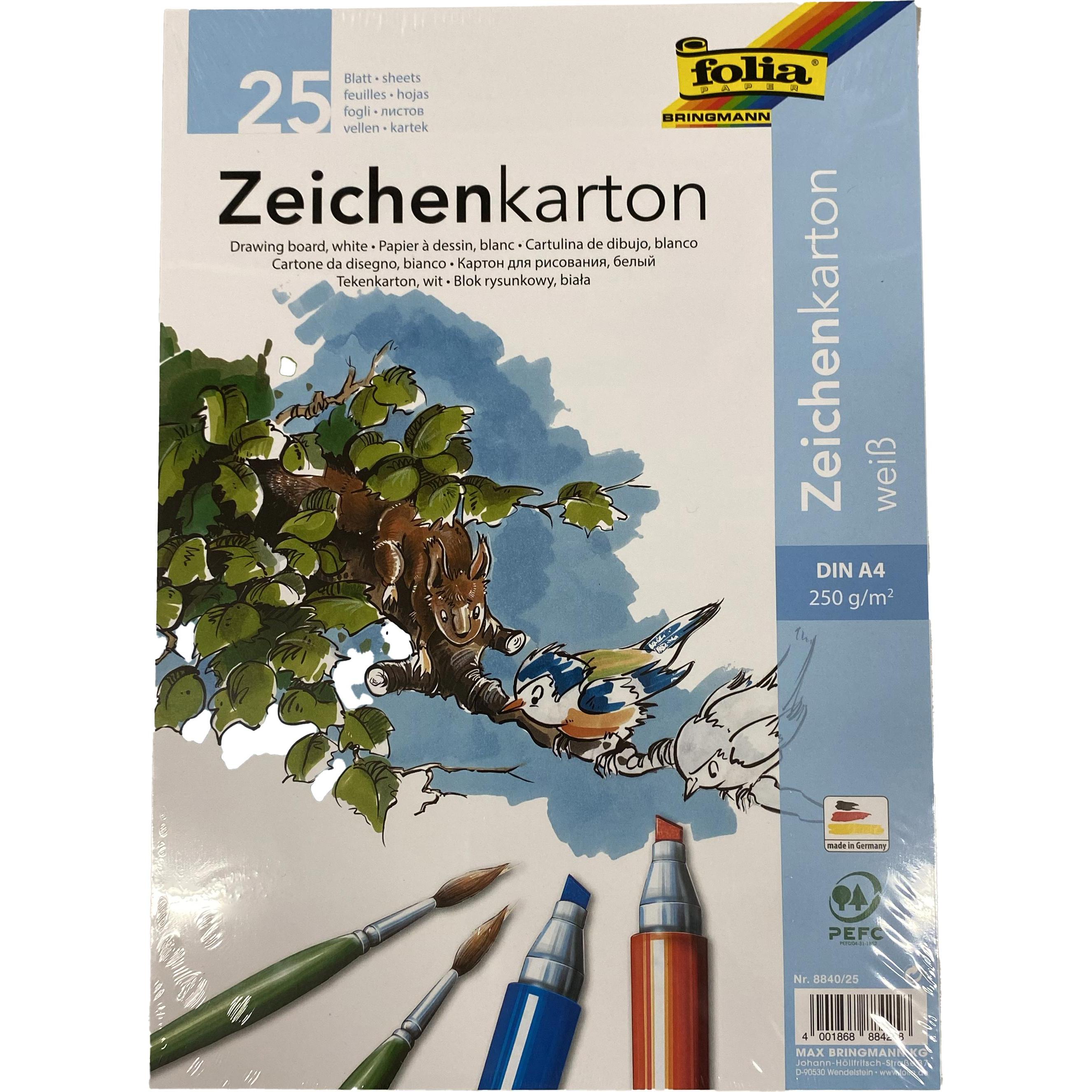 Folia, Bastelpapier, Zeichenkarton A4 25 Blatt 250g weiss (25 x)