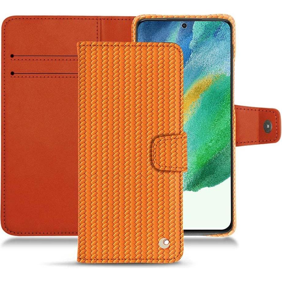 Noreve Lederschutzhülle Wallet (Samsung Galaxy S21 FE), Smartphone Hülle, Orange